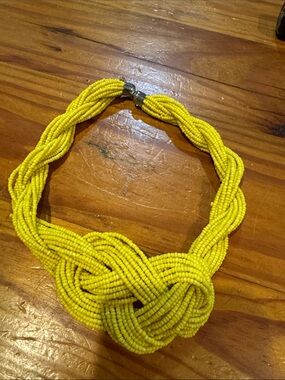 Yellow Beaded Knot Statement Necklace